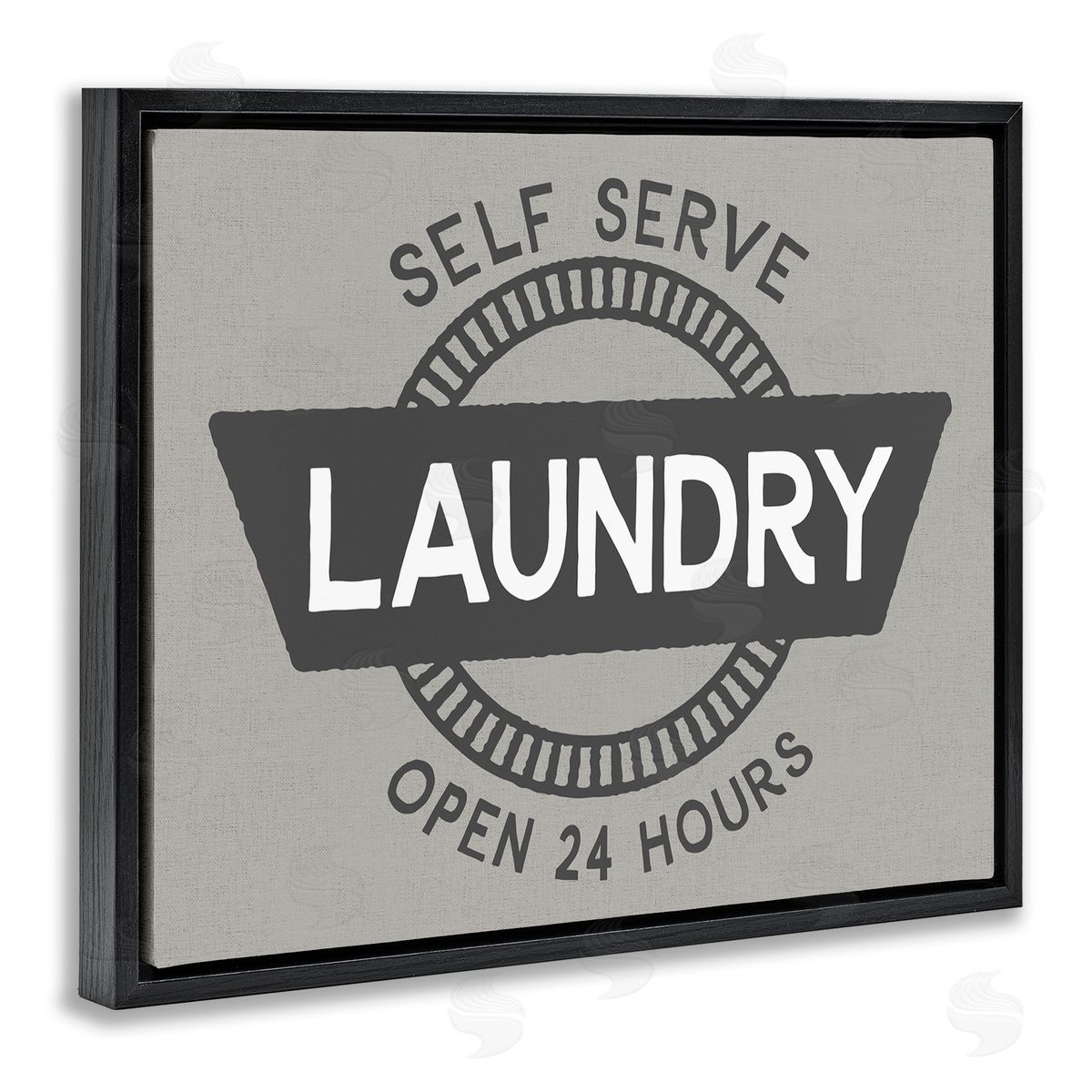 Retro Self Serve Laundry Black Floating Frame Canvas Wall Art, Home Decor by CAD Designs