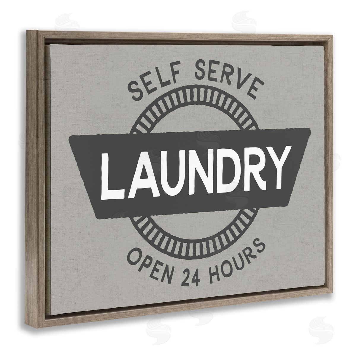 Retro Self Serve Laundry Brown Floating Frame Canvas Wall Art, Home Decor by CAD Designs