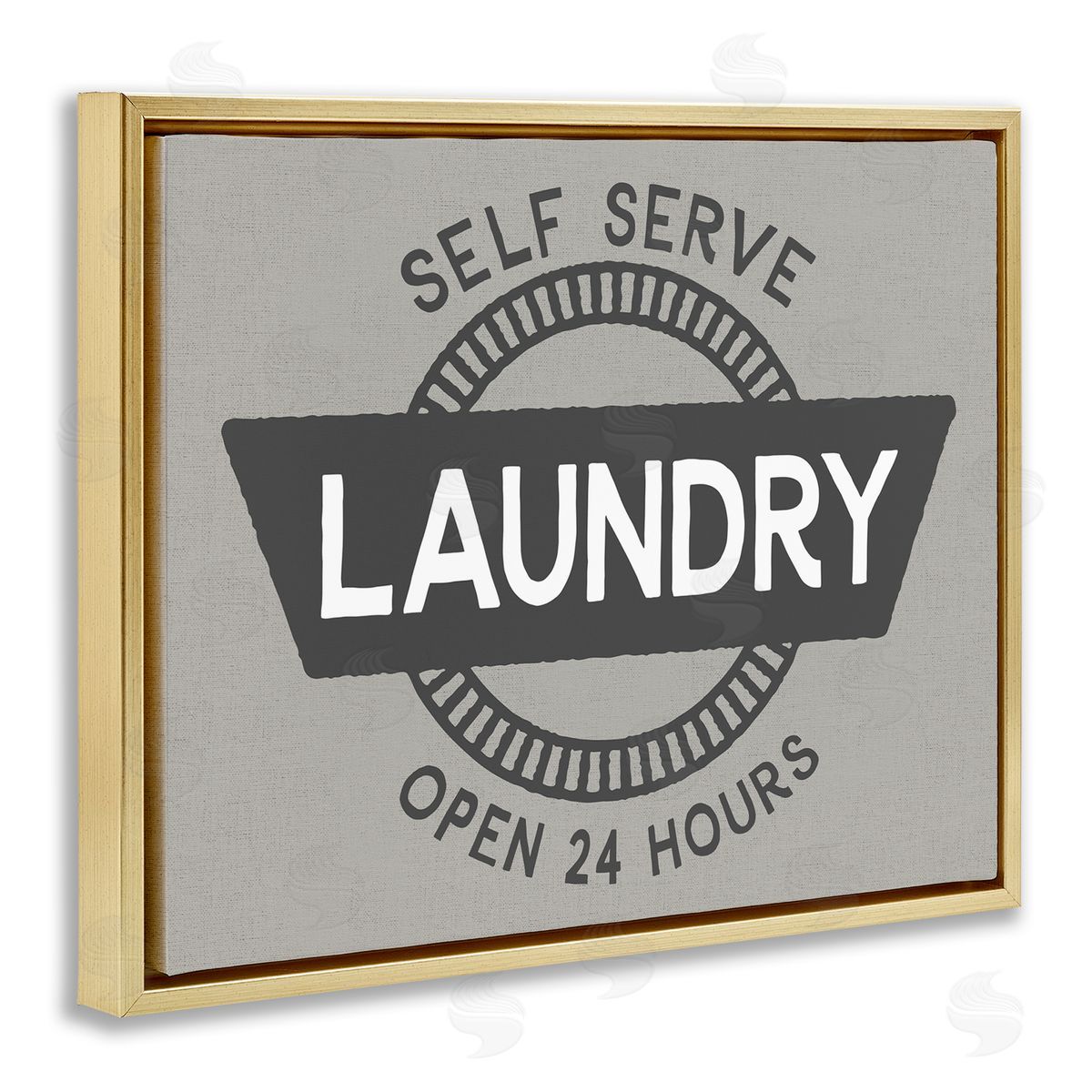 Retro Self Serve Laundry Gold Floating Frame Canvas Wall Art, Home Decor by CAD Designs
