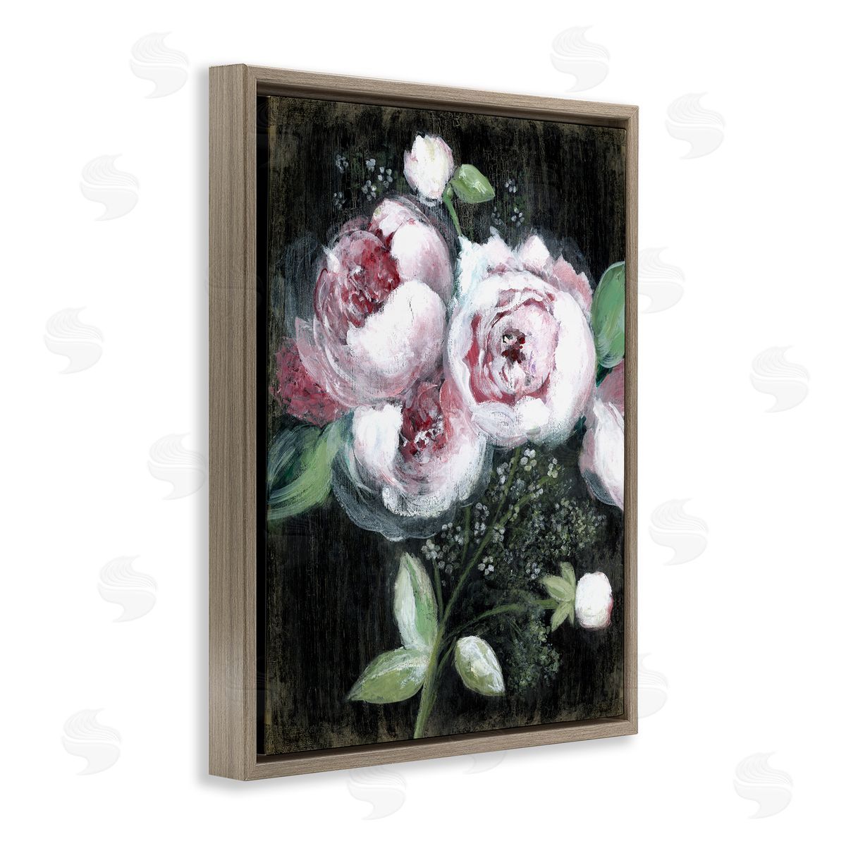 Moody Roses on Black Brown Floating Frame Canvas Wall Art, Home Decor by Janet Tava