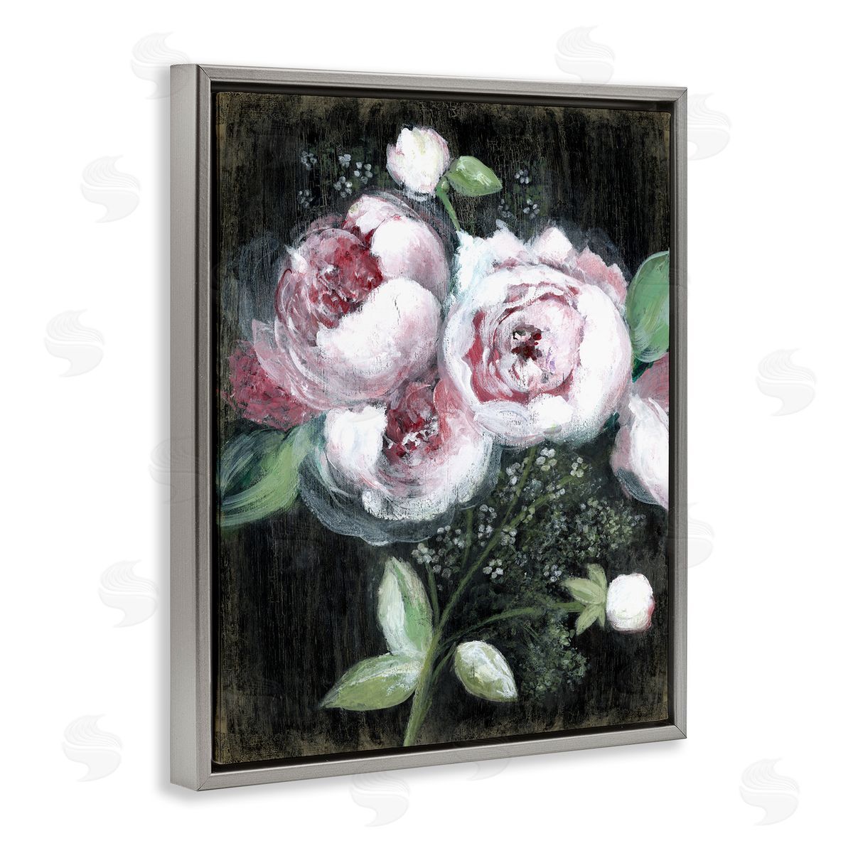 Moody Roses on Black Grey Floating Frame Canvas Wall Art, Home Decor by Janet Tava