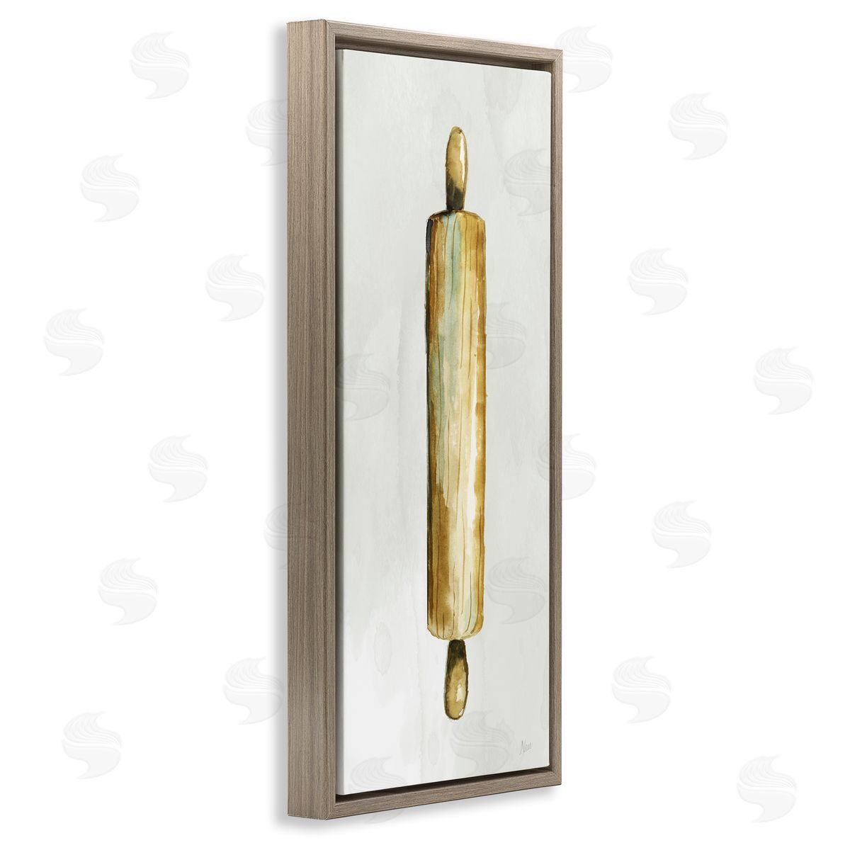 Rustic Rolling Pin Brown Floating Frame Canvas Wall Art, Home Decor by Nan