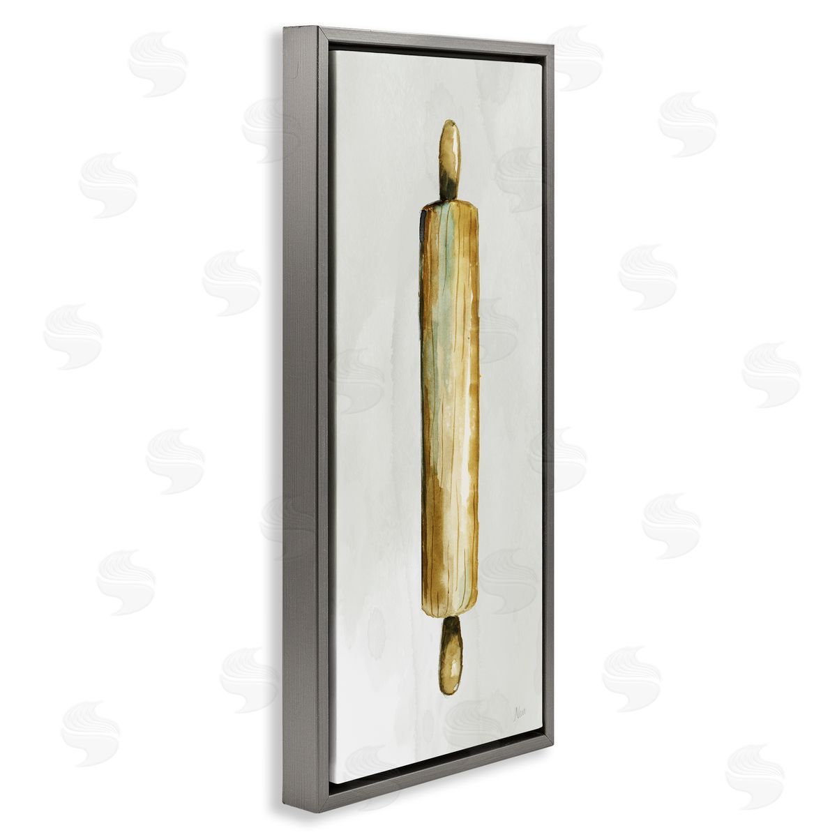 Rustic Rolling Pin Grey Floating Frame Canvas Wall Art, Home Decor by Nan