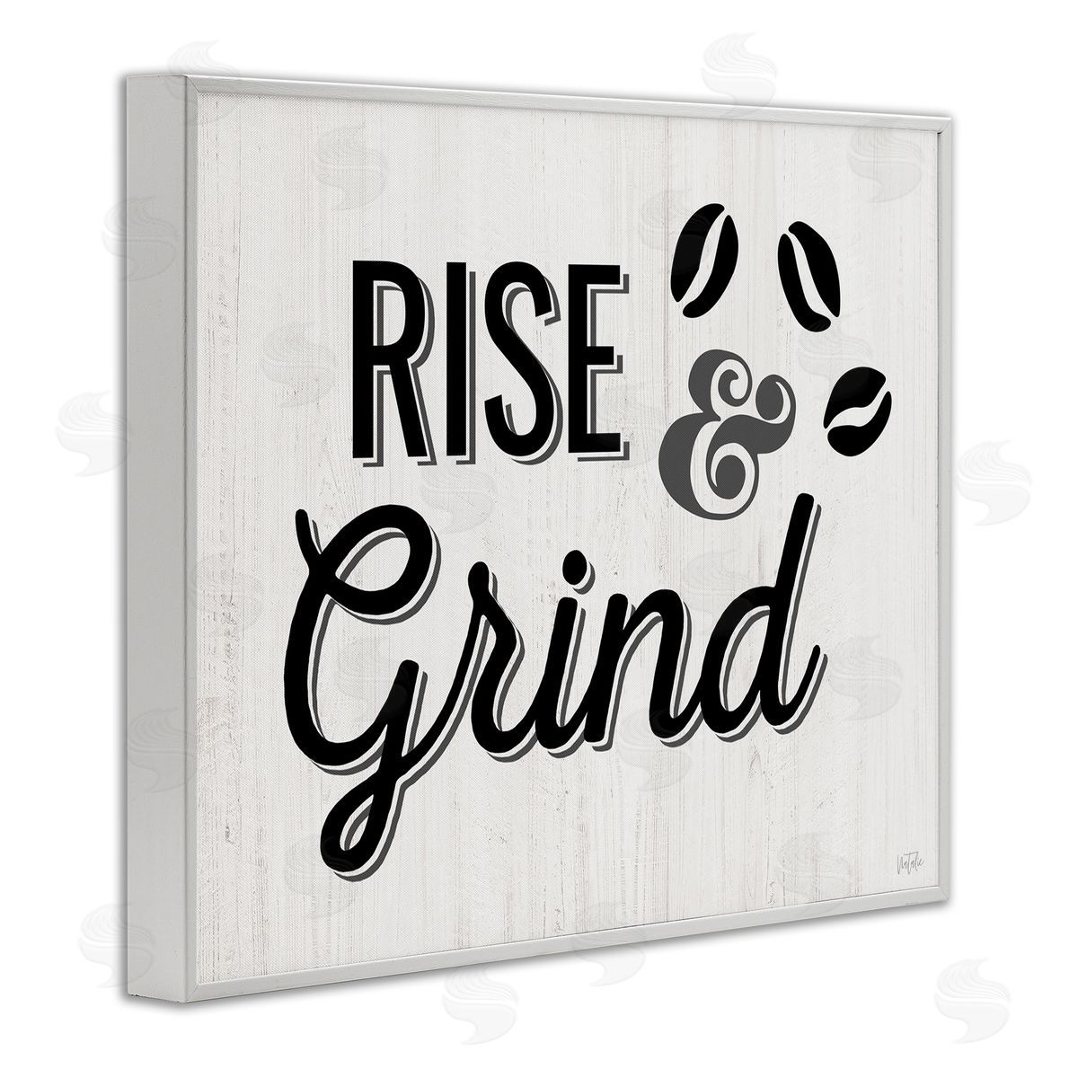 Rise & Grind Coffee Beans White Frame Print Wall Art, Home Decor by Natalie Carpentieri
