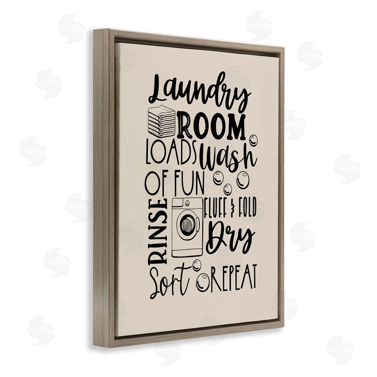 Laundry Phrases Mixed Typography Brown Floating Frame Canvas Wall Art, Home Decor by Daniela Santiago