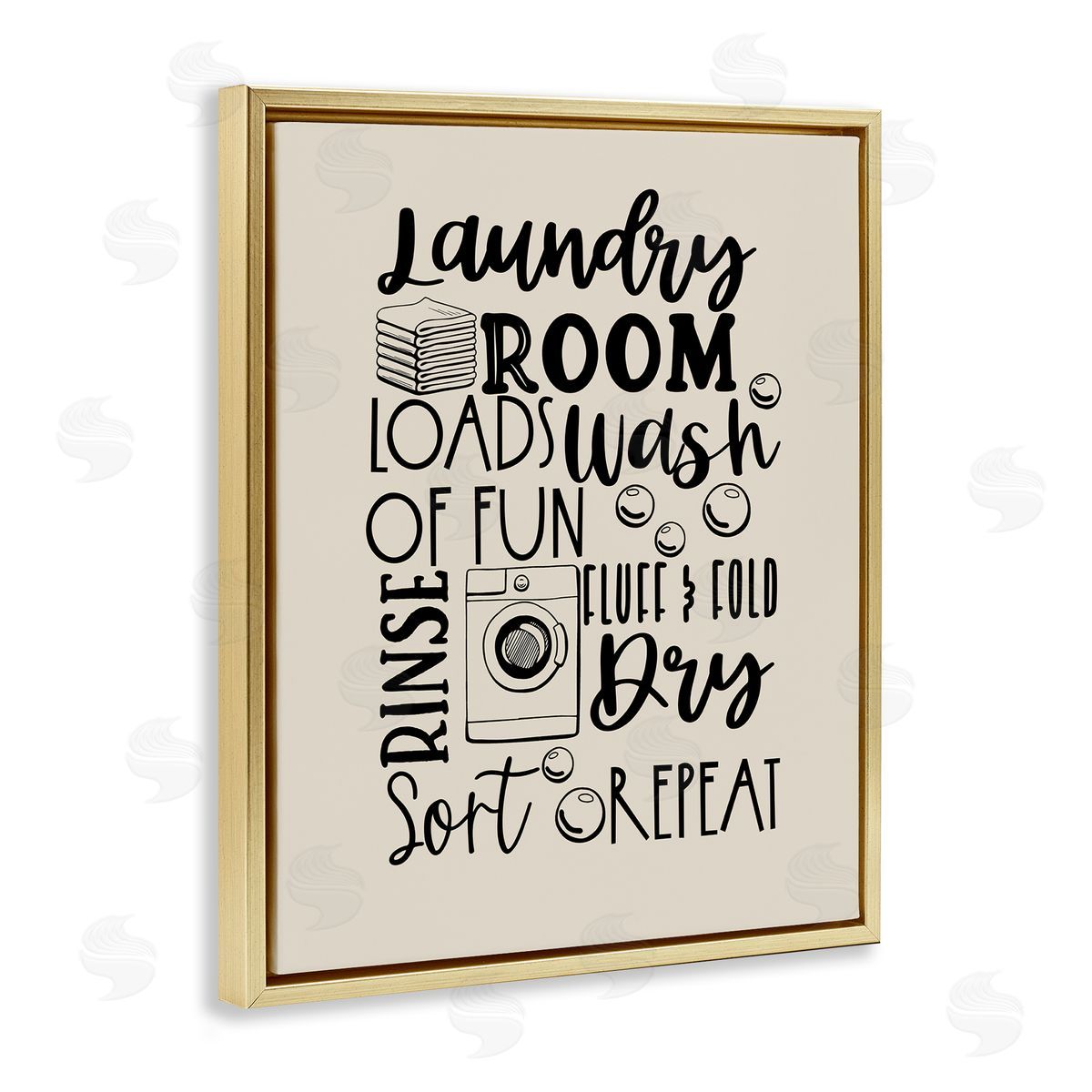Laundry Phrases Mixed Typography Gold Floating Frame Canvas Wall Art, Home Decor by Daniela Santiago