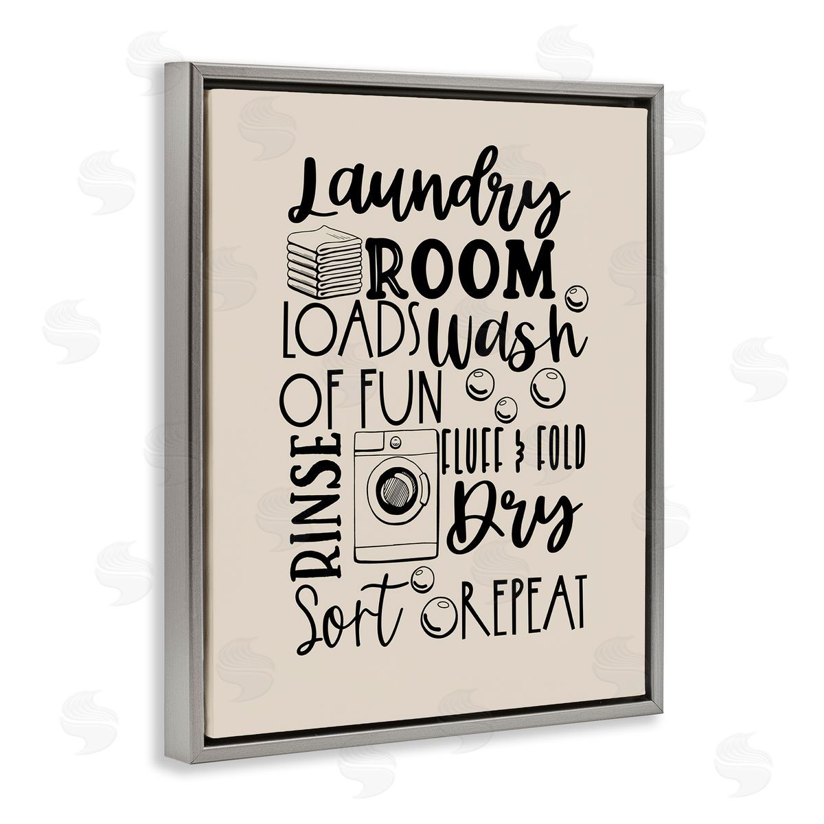 Laundry Phrases Mixed Typography Grey Floating Frame Canvas Wall Art, Home Decor by Daniela Santiago
