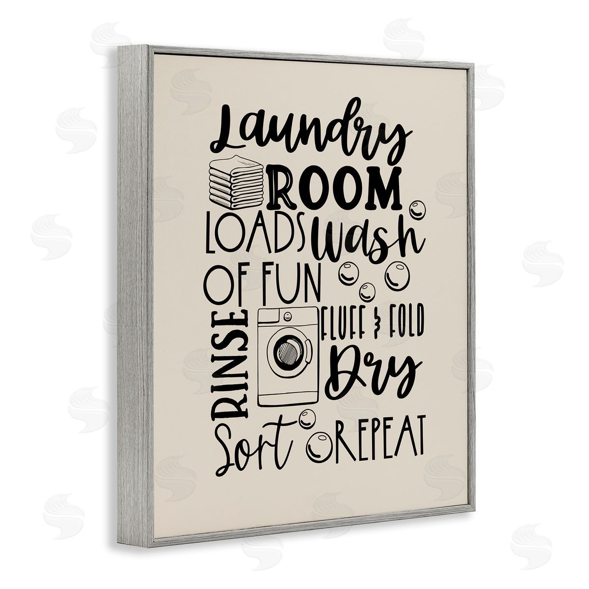 Laundry Phrases Mixed Typography Grey Frame Print Wall Art, Home Decor by Daniela Santiago