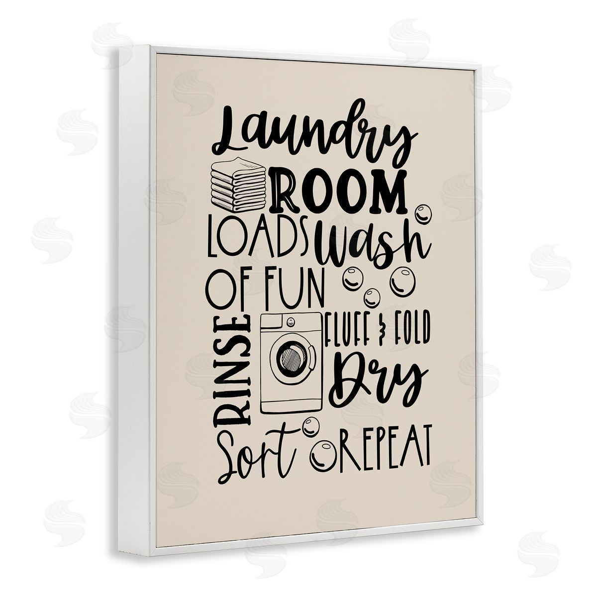 Laundry Phrases Mixed Typography White Frame Print Wall Art, Home Decor by Daniela Santiago