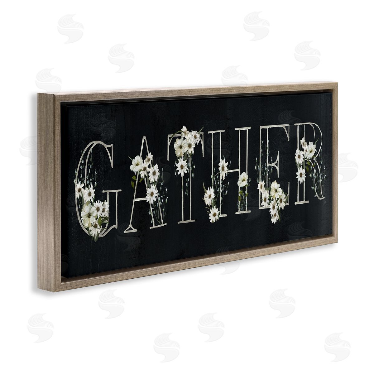 Chalkboard & Floral Gather Brown Floating Frame Canvas Wall Art, Home Decor by Nan