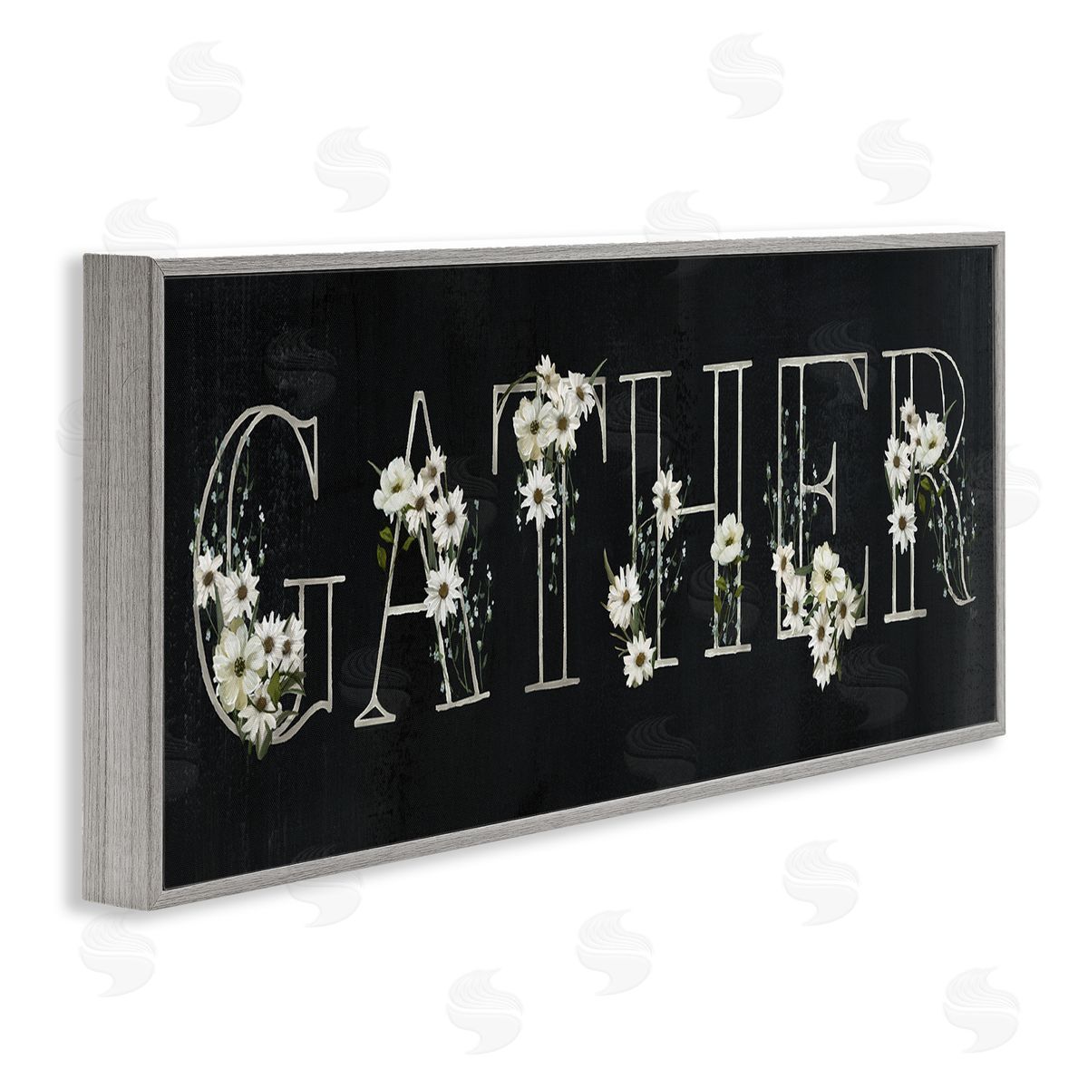 Chalkboard & Floral Gather Grey Frame Print Wall Art, Home Decor by Nan