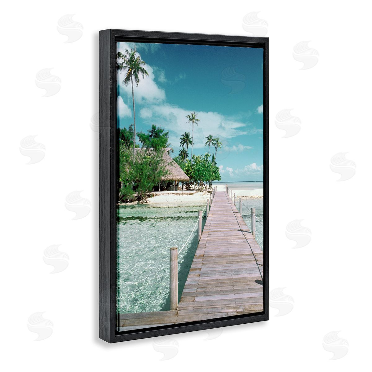 Tropical Bungalow Bridge Black Floating Frame Canvas Wall Art, Home Decor by Danita Delimont