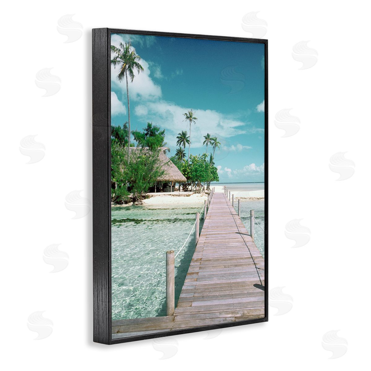 Tropical Bungalow Bridge Black Frame Print Wall Art, Home Decor by Danita Delimont