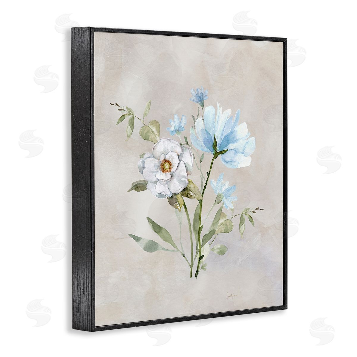 Blue & White Herbs Black Frame Print Wall Art, Home Decor by Livi Finn