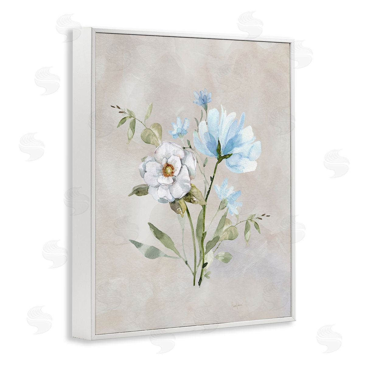 Blue & White Herbs White Frame Print Wall Art, Home Decor by Livi Finn
