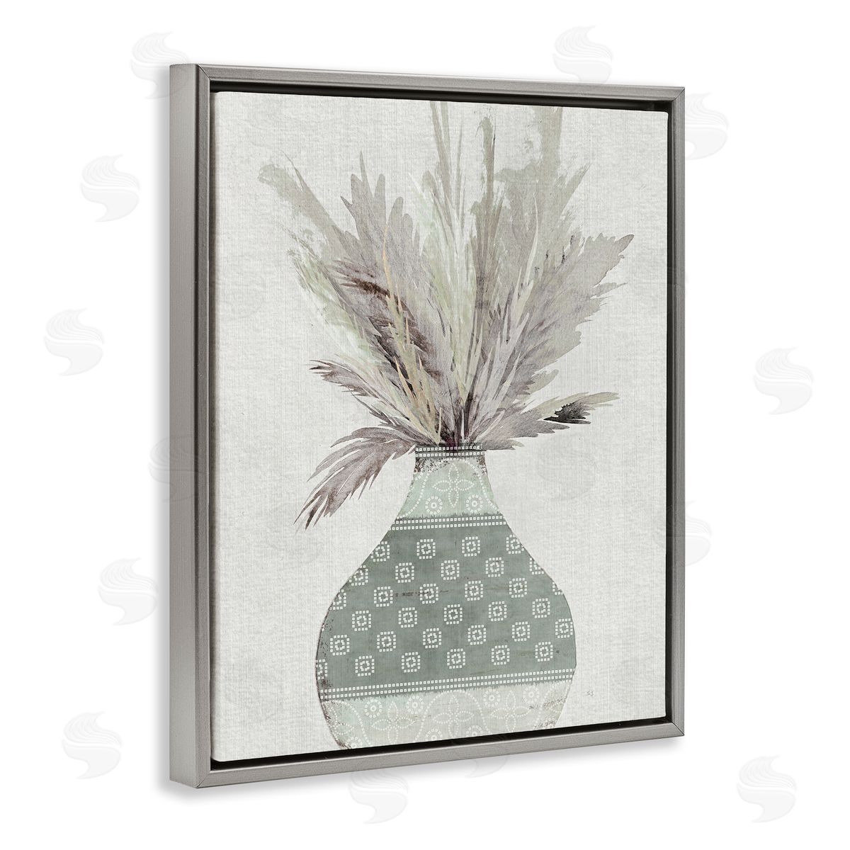 Boho Wheat in Vase Grey Floating Frame Canvas Wall Art, Home Decor by Susan Jill