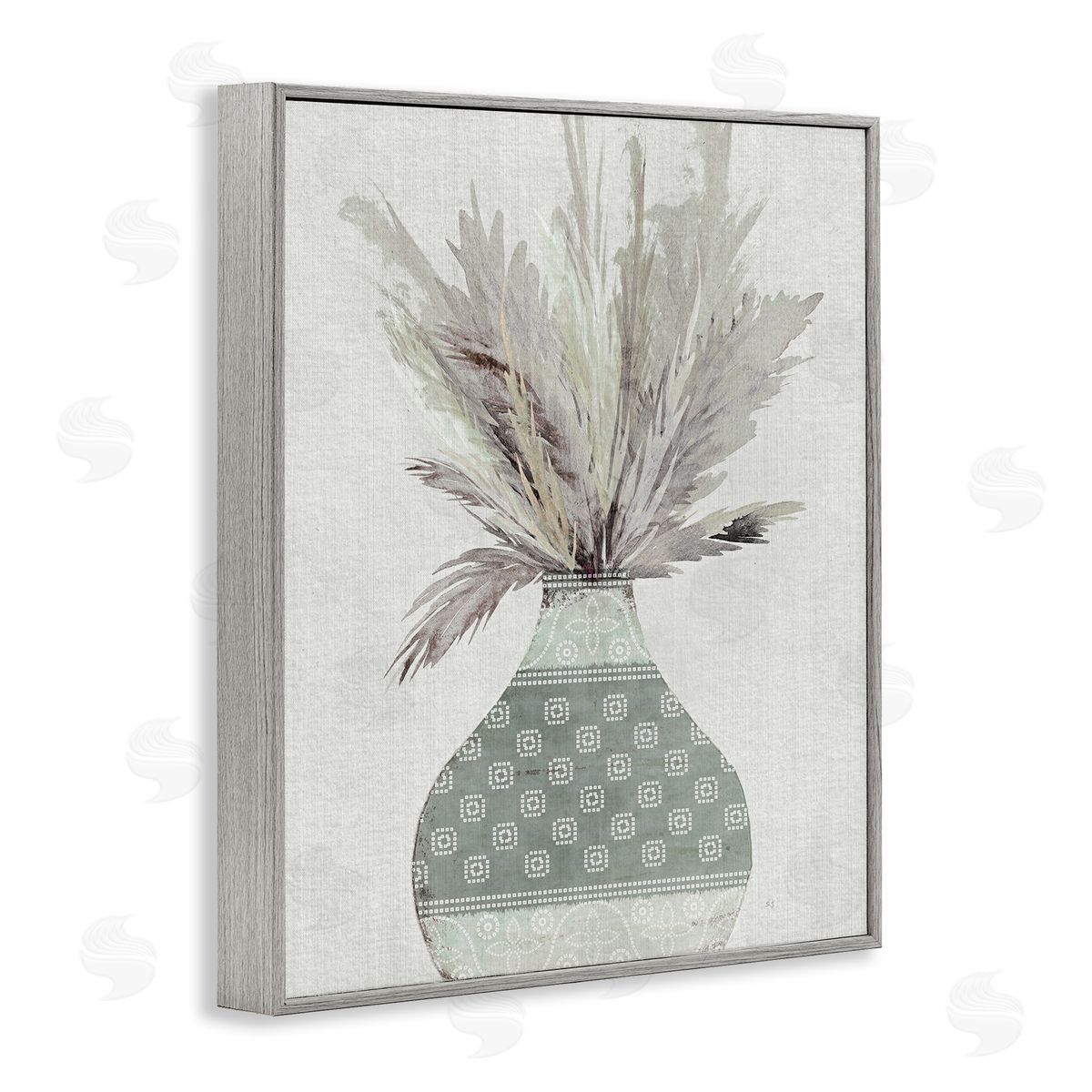 Boho Wheat in Vase Grey Frame Print Wall Art, Home Decor by Susan Jill