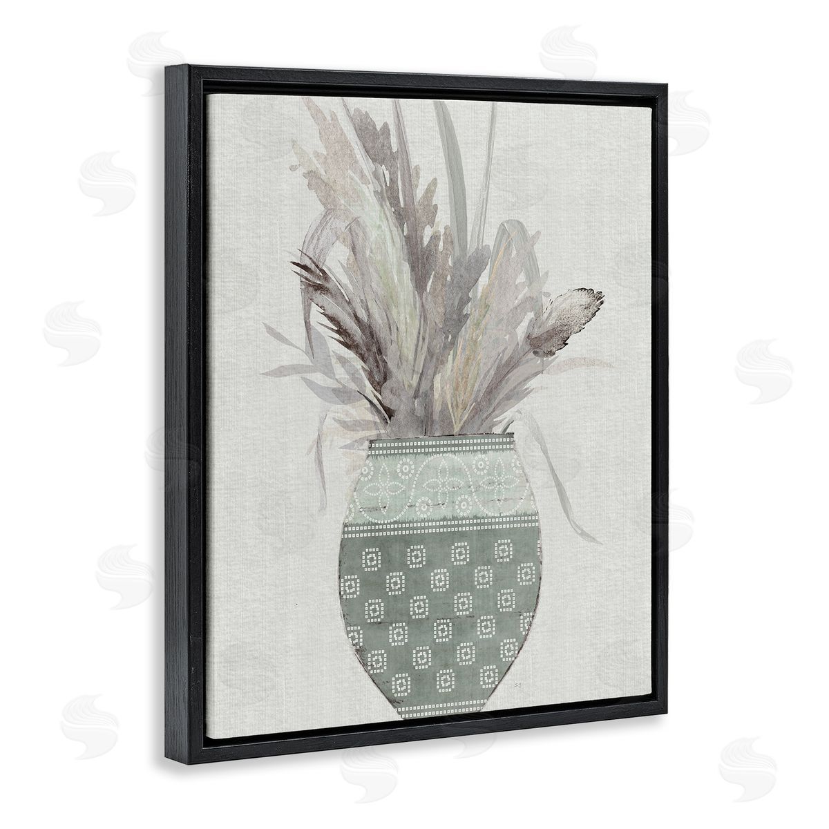 Natural Wheat Bouquet Black Floating Frame Canvas Wall Art, Home Decor by Susan Jill