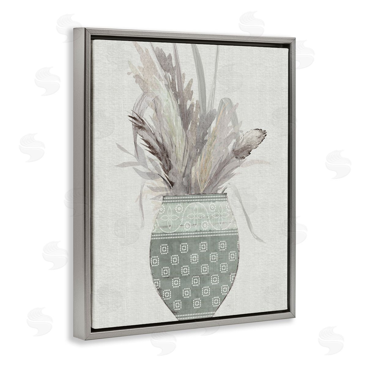 Natural Wheat Bouquet Grey Floating Frame Canvas Wall Art, Home Decor by Susan Jill