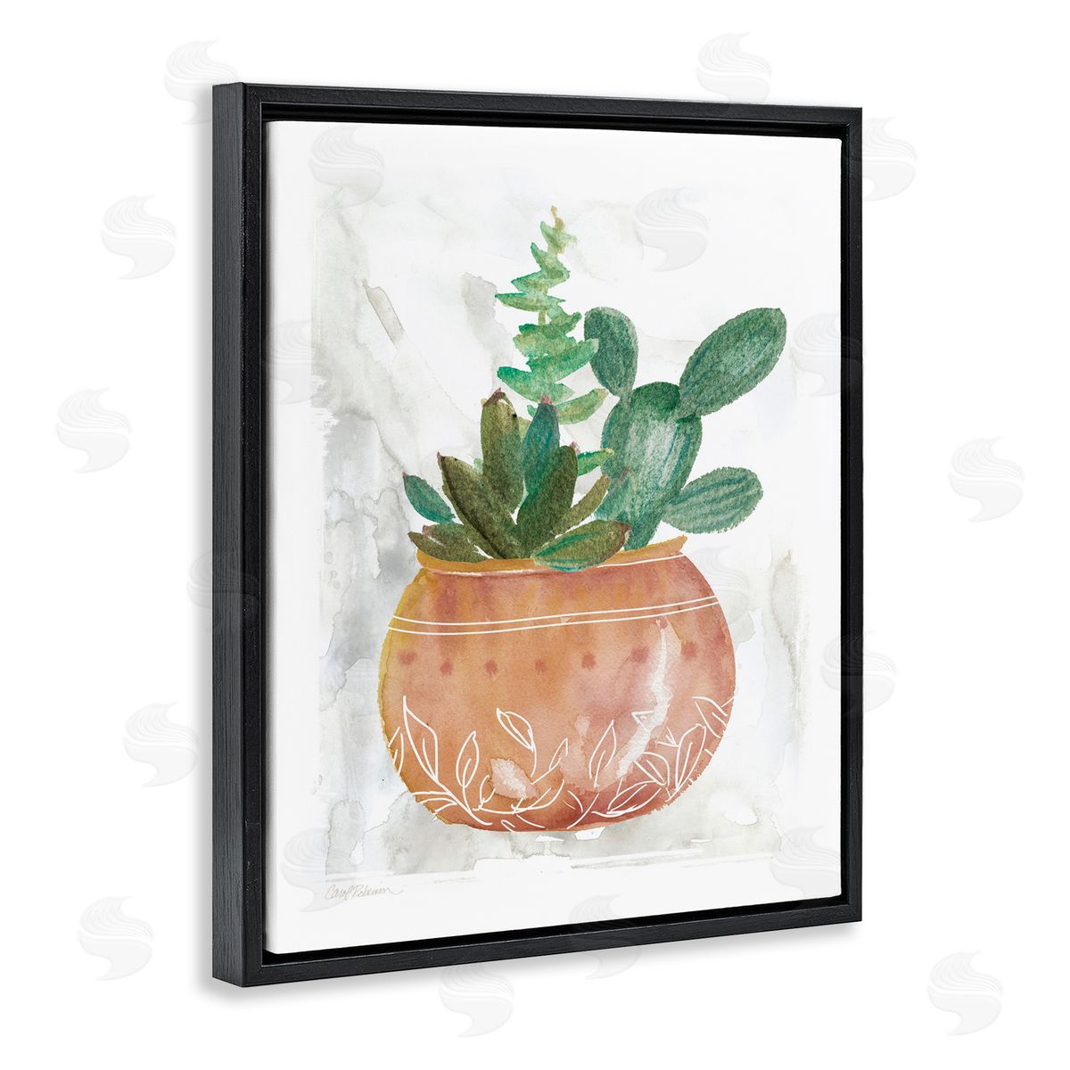 Succulent Planter Vase Black Floating Frame Canvas Wall Art, Home Decor by Carol Robinson