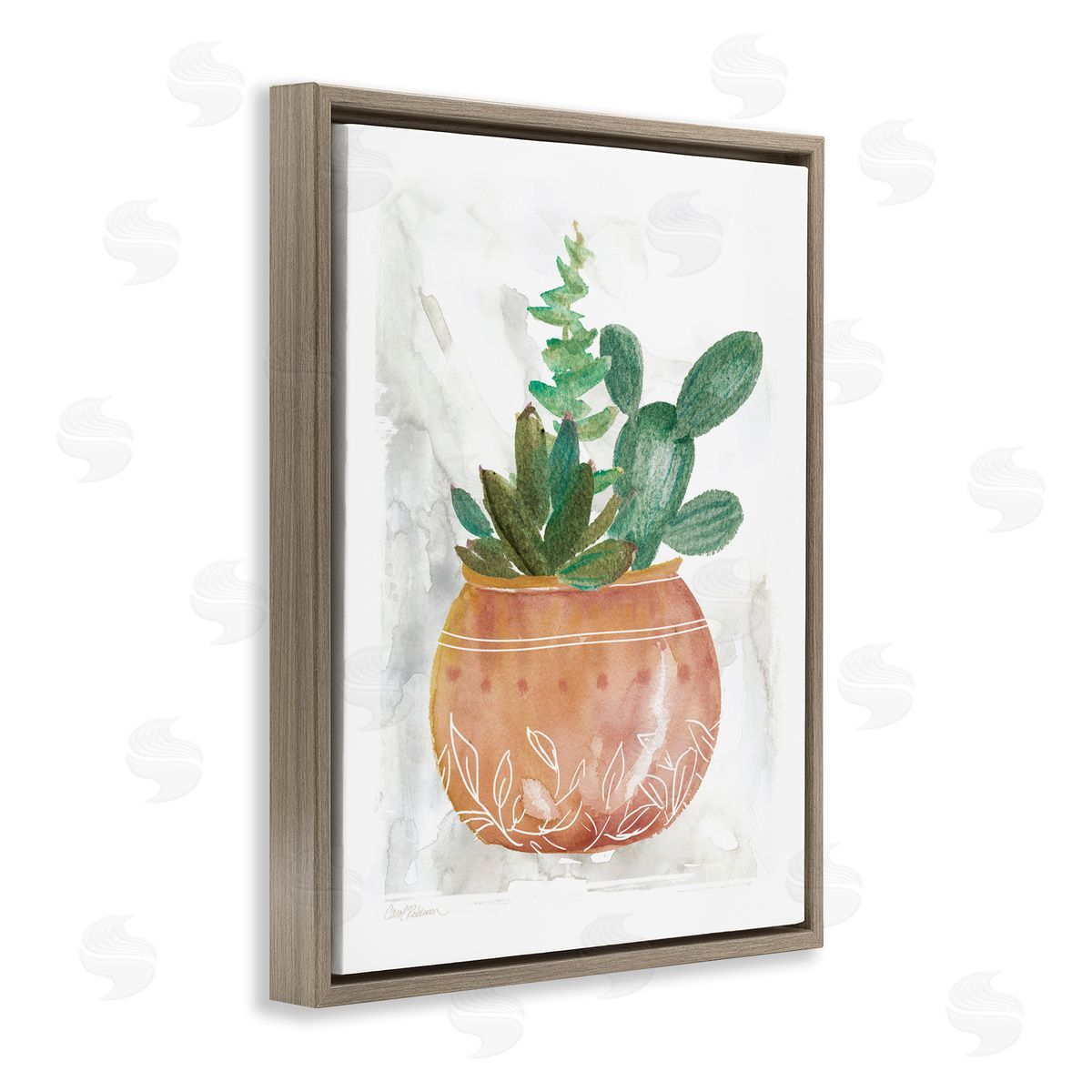 Succulent Planter Vase Brown Floating Frame Canvas Wall Art, Home Decor by Carol Robinson