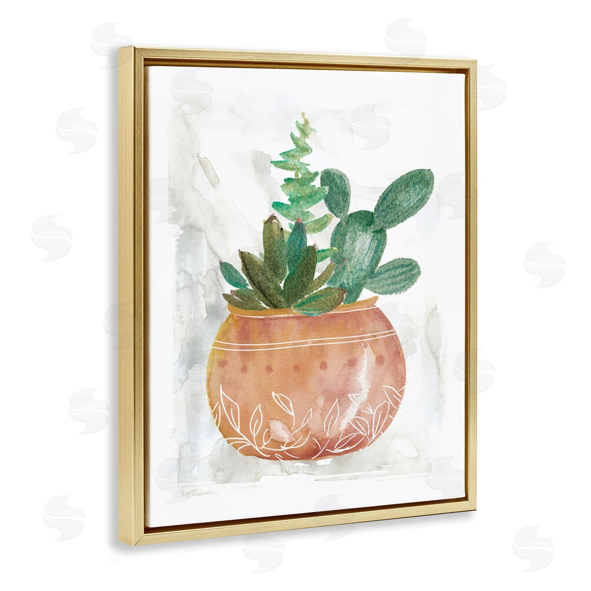 Succulent Planter Vase Gold Floating Frame Canvas Wall Art, Home Decor by Carol Robinson