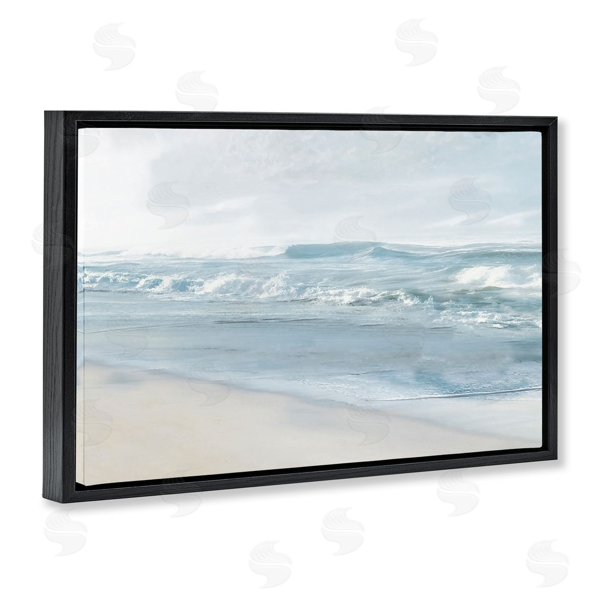 Calm Blue Beach Waves Black Floating Frame Canvas Wall Art, Home Decor by Mike Calascibetta