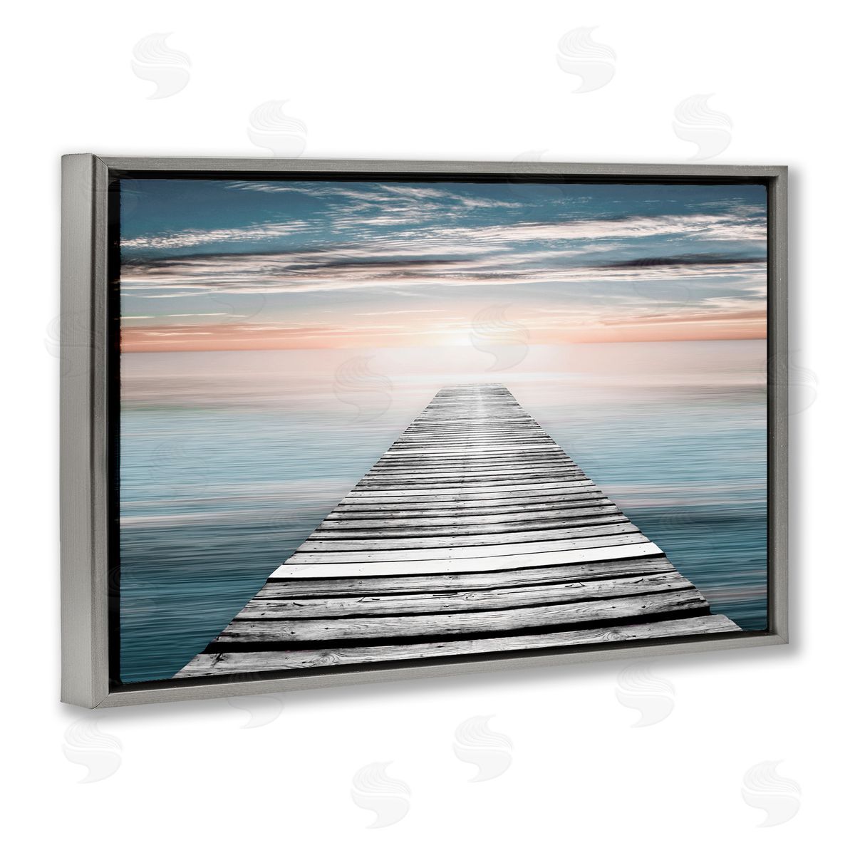 Sunlit Dock Planks Grey Floating Frame Canvas Wall Art, Home Decor by Natalie Carpentieri