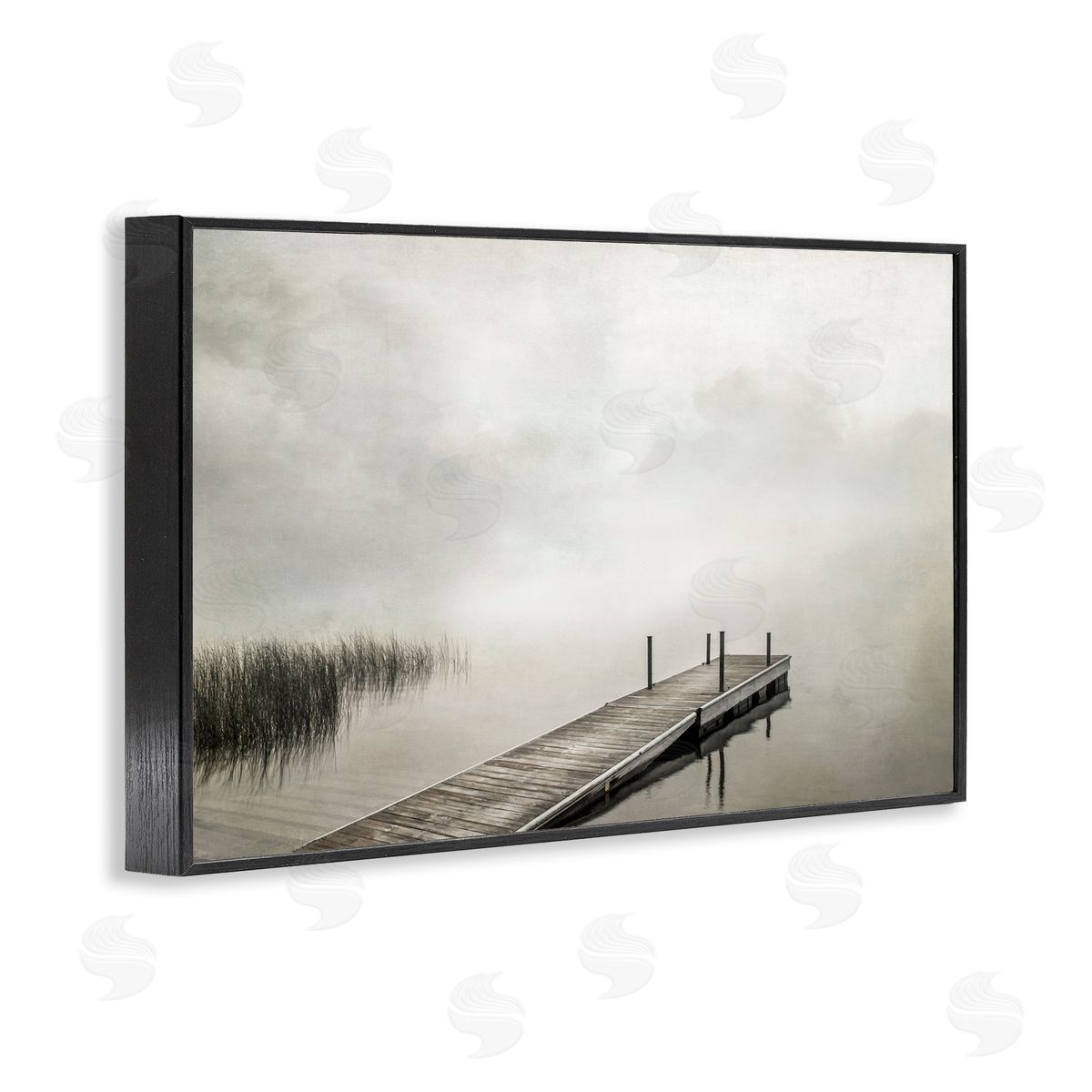 Mysterious Foggy Lake Dock Black Frame Print Wall Art, Home Decor by Peter Hawkins