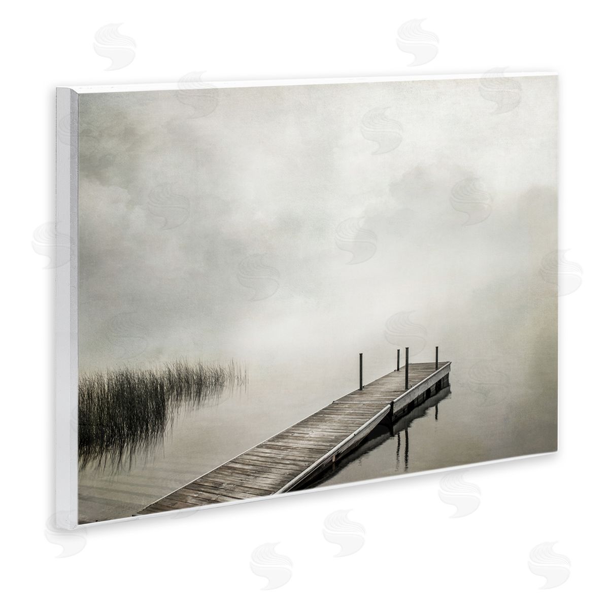 Mysterious Foggy Lake Dock Wood Plaque Wall Art, Home Decor by Peter Hawkins