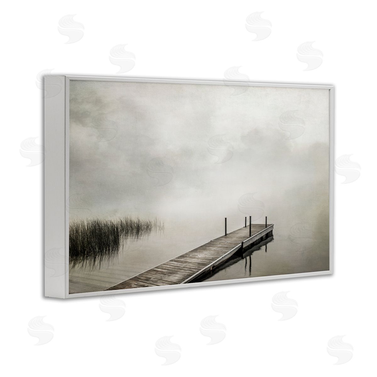 Mysterious Foggy Lake Dock White Frame Print Wall Art, Home Decor by Peter Hawkins