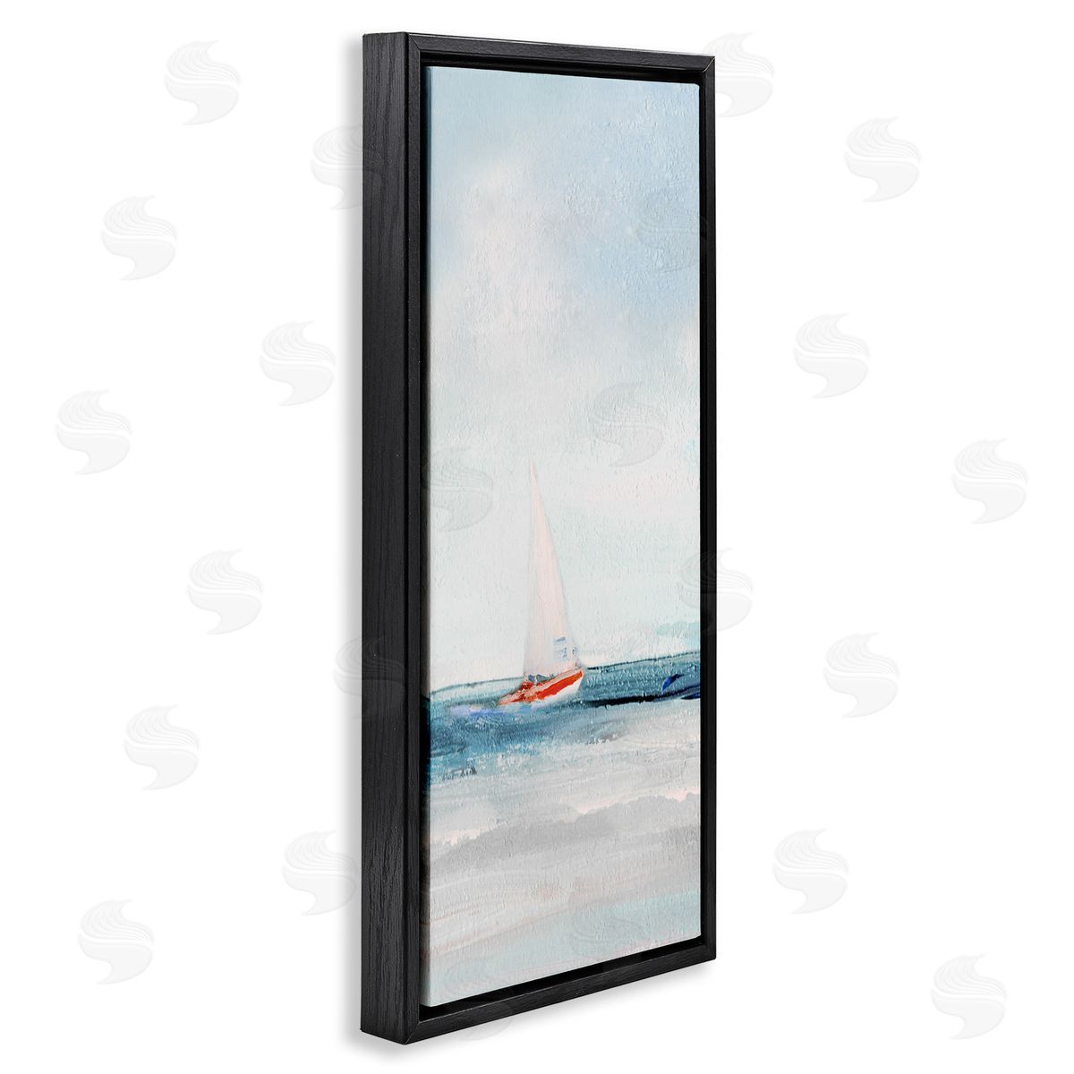 Sailboat in Distance Black Floating Frame Canvas Wall Art, Home Decor by Sally Swatland