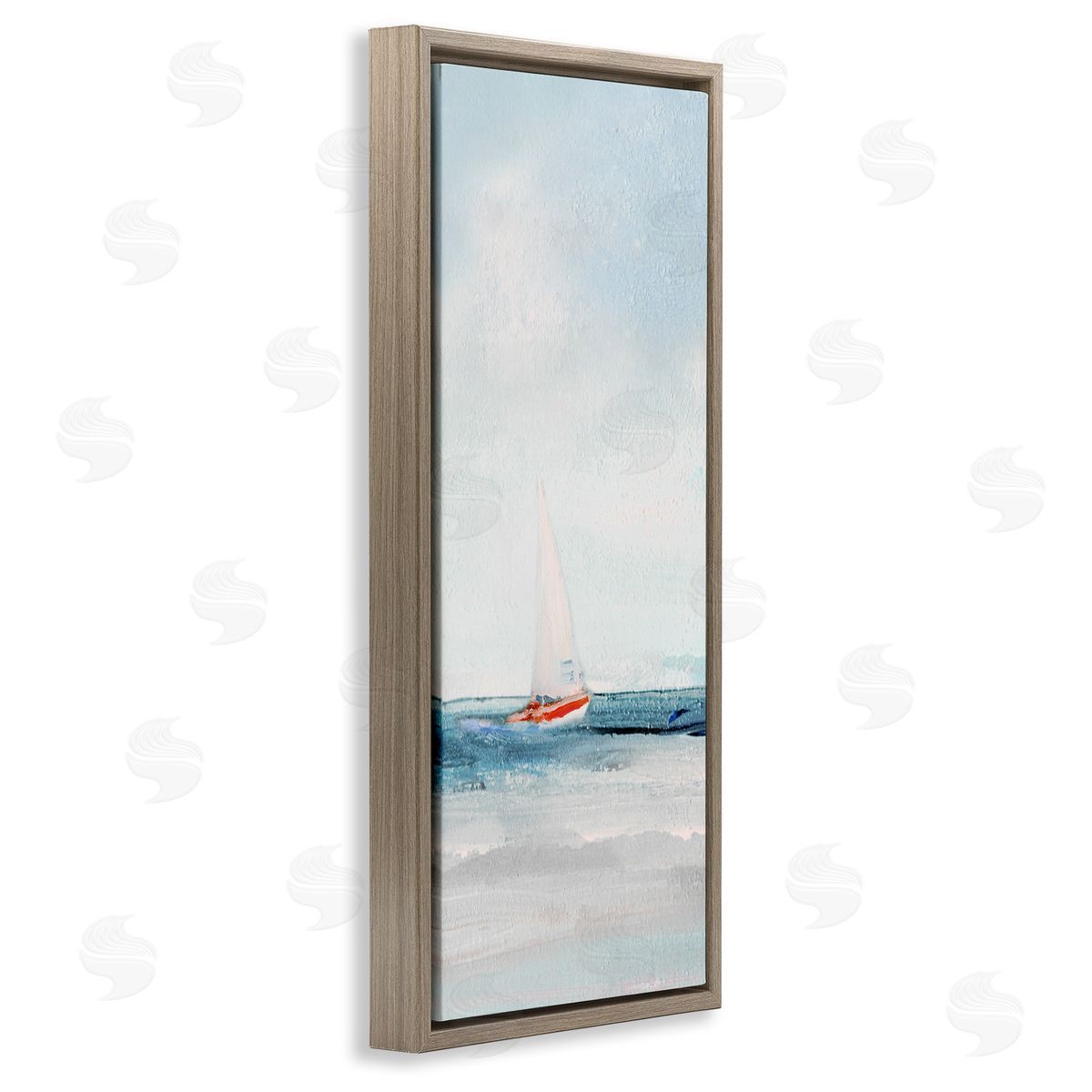 Sailboat in Distance Brown Floating Frame Canvas Wall Art, Home Decor by Sally Swatland