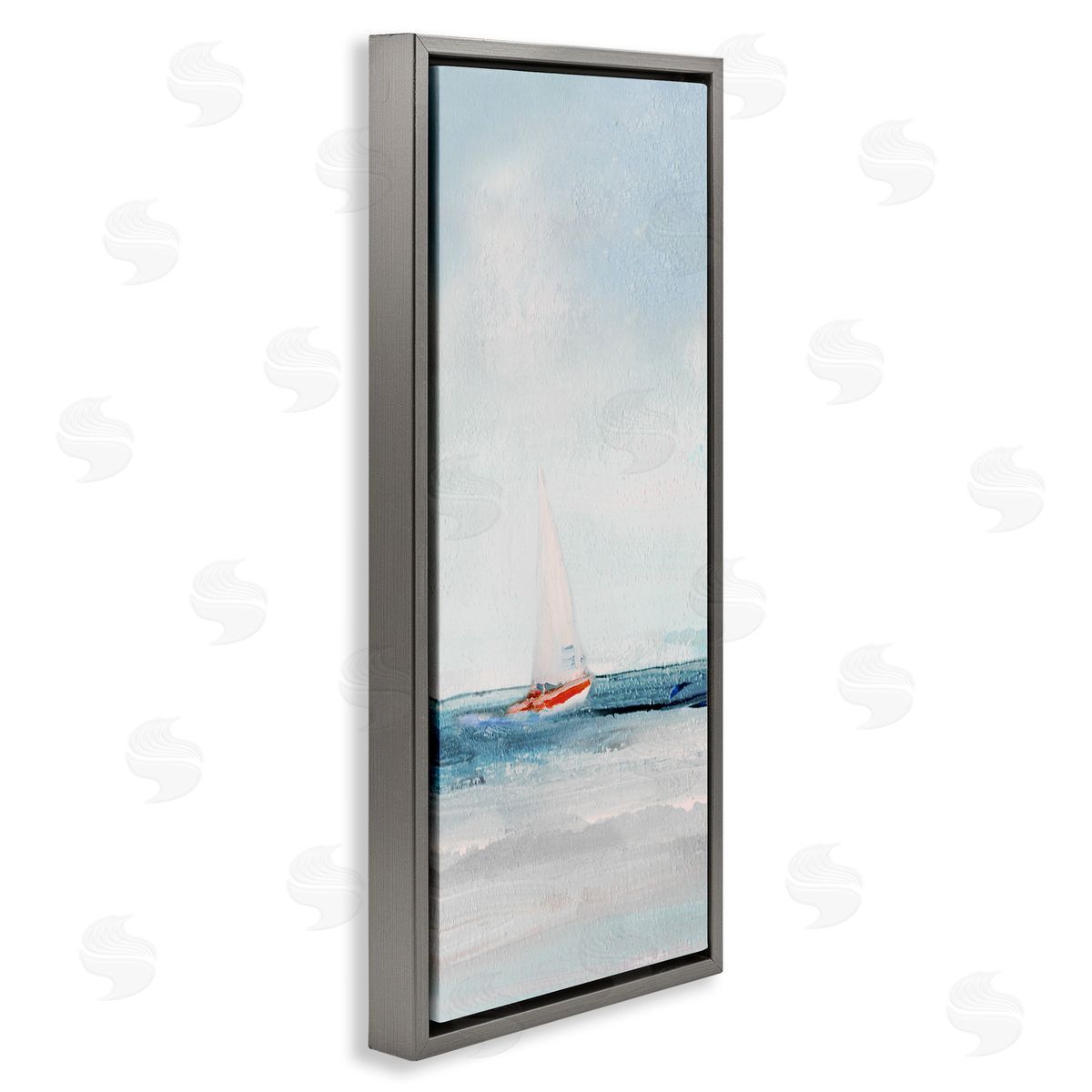 Sailboat in Distance Grey Floating Frame Canvas Wall Art, Home Decor by Sally Swatland
