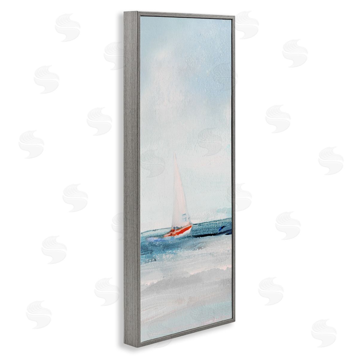 Sailboat in Distance Grey Frame Print Wall Art, Home Decor by Sally Swatland