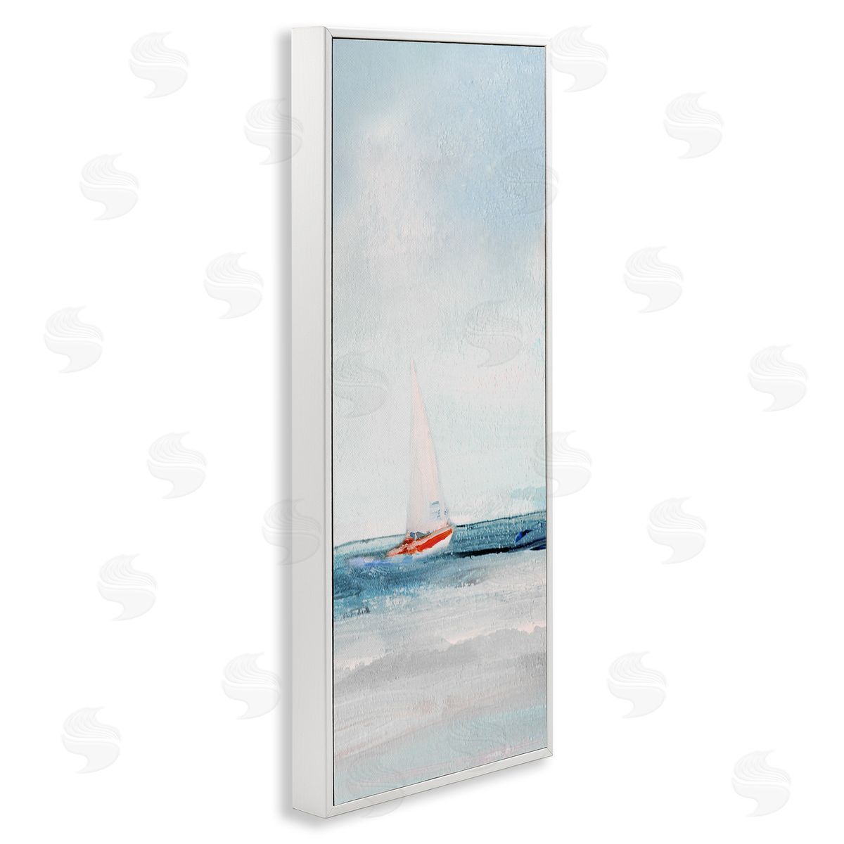Sailboat in Distance White Frame Print Wall Art, Home Decor by Sally Swatland