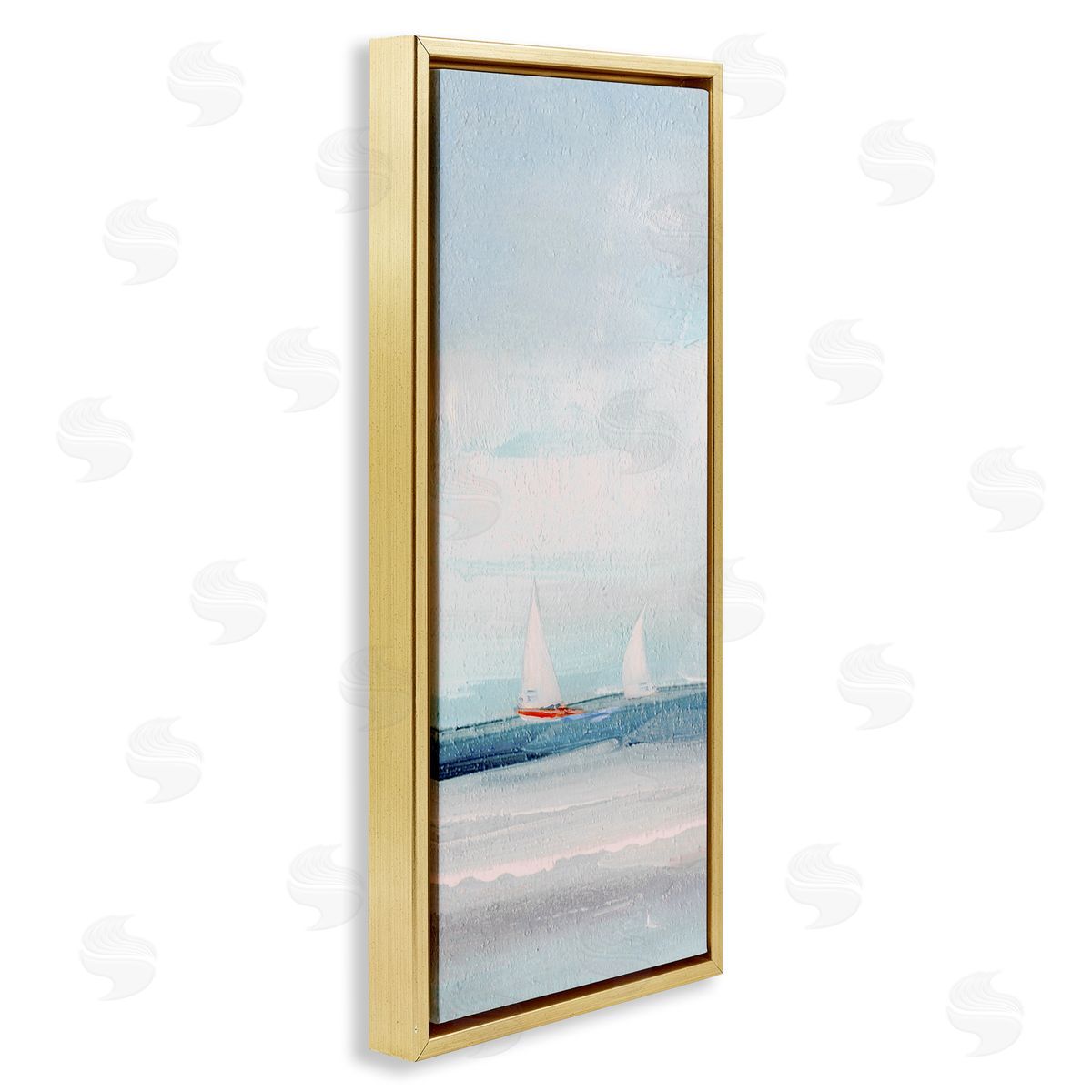 Sailboat Pair Floating Gold Floating Frame Canvas Wall Art, Home Decor by Sally Swatland