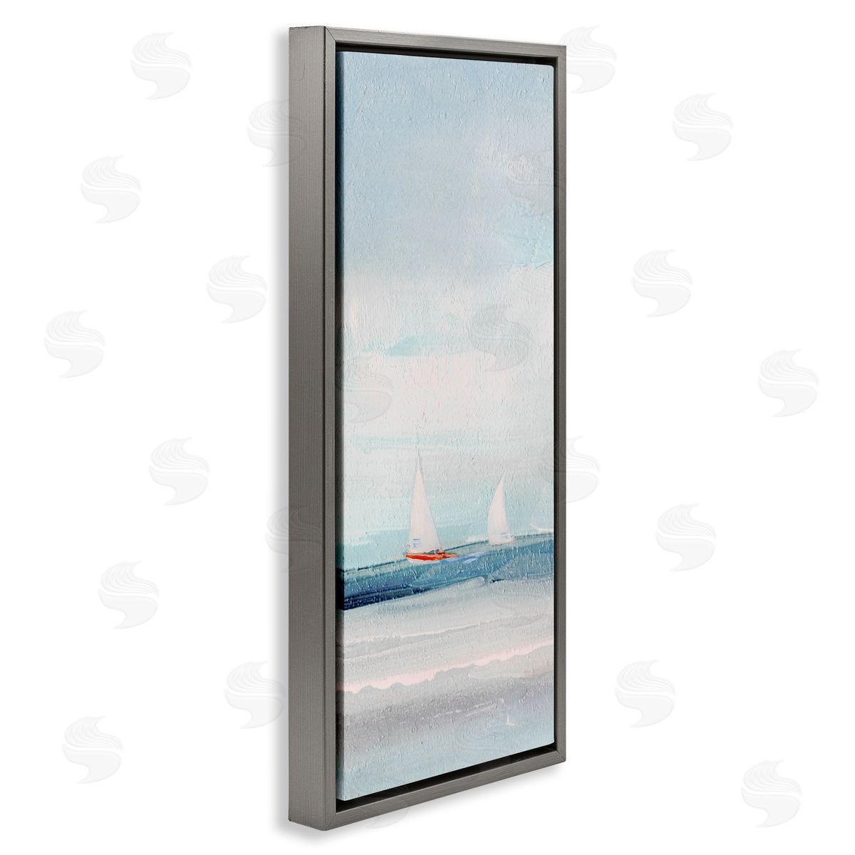 Sailboat Pair Floating Grey Floating Frame Canvas Wall Art, Home Decor by Sally Swatland