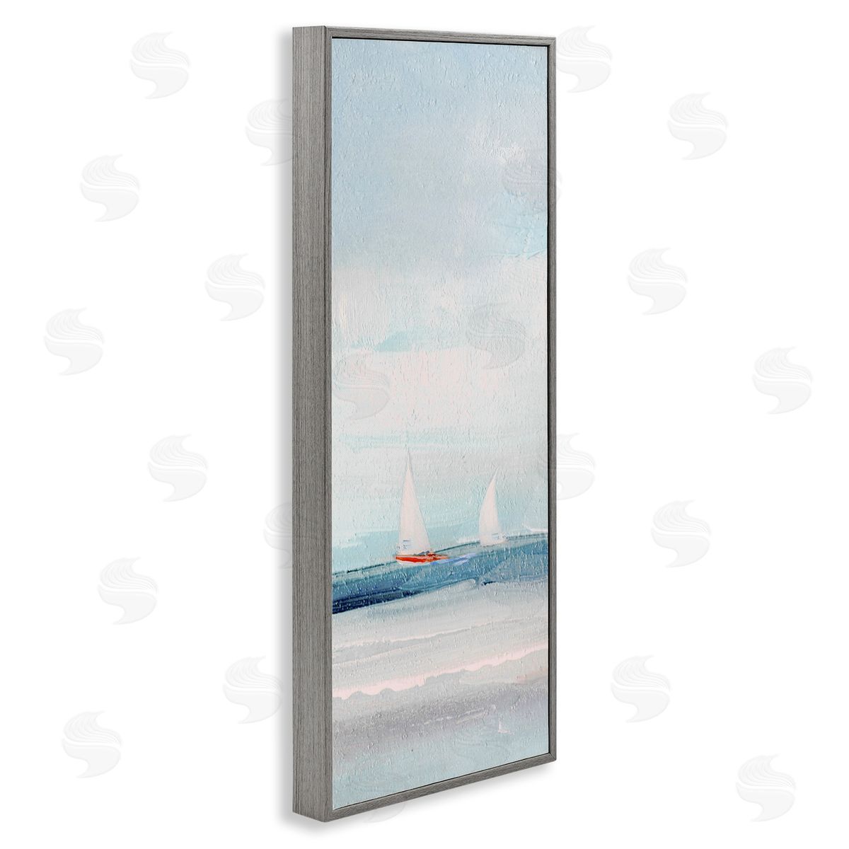 Sailboat Pair Floating Grey Frame Print Wall Art, Home Decor by Sally Swatland