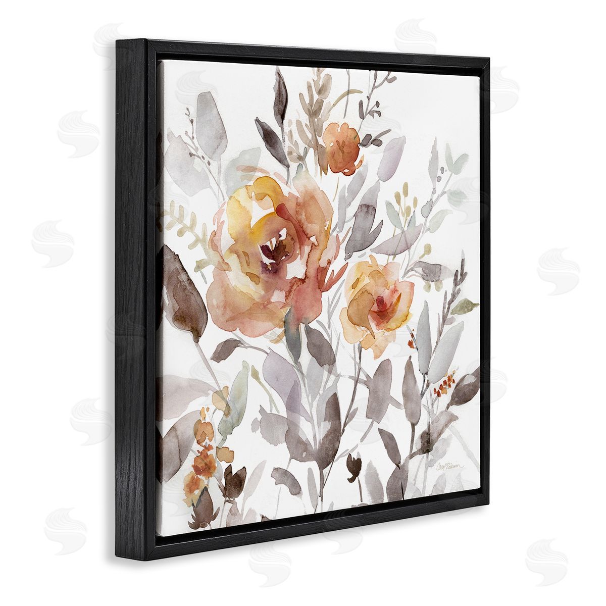 Energetic Florals on White Black Floating Frame Canvas Wall Art, Home Decor by Carol Robinson