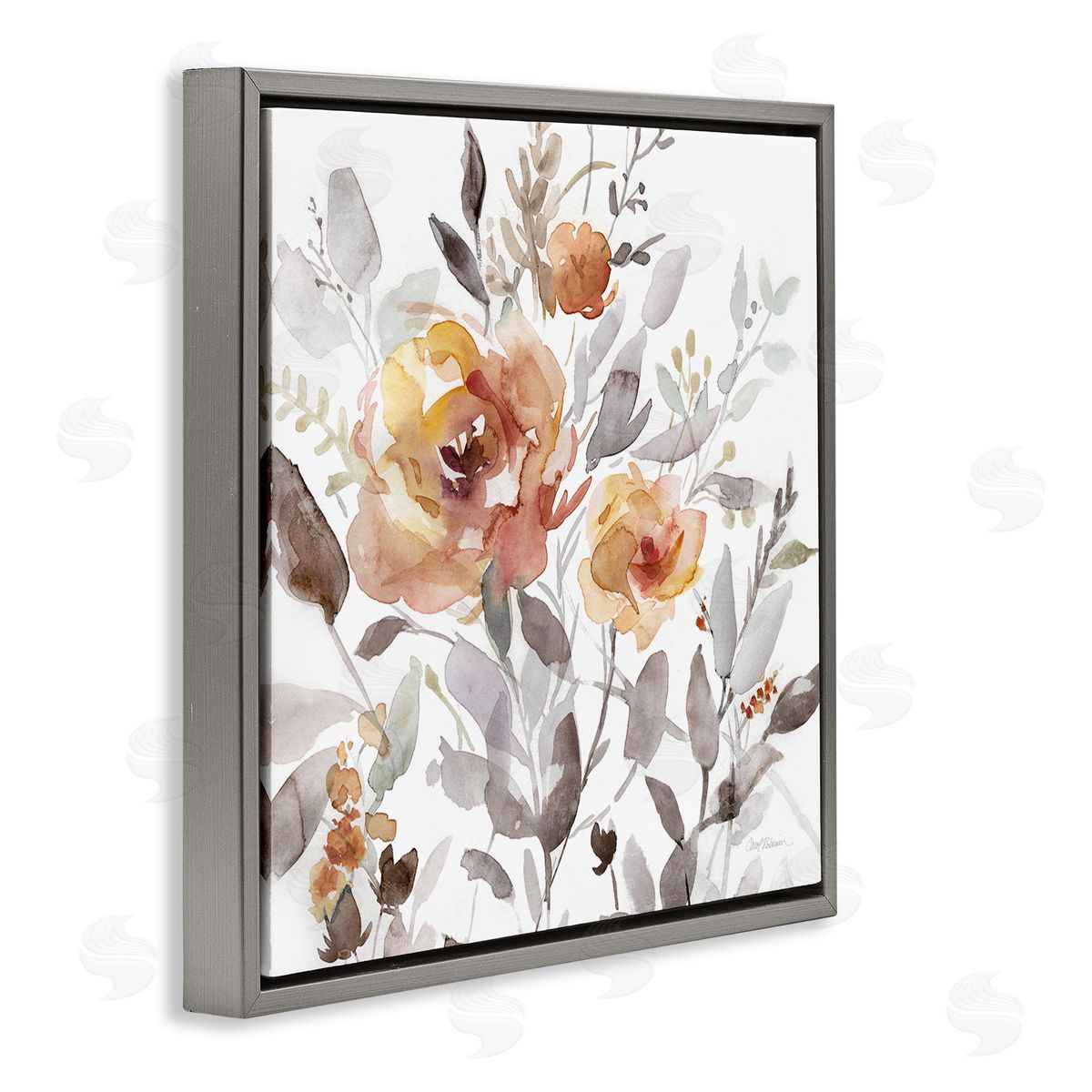 Energetic Florals on White Grey Floating Frame Canvas Wall Art, Home Decor by Carol Robinson
