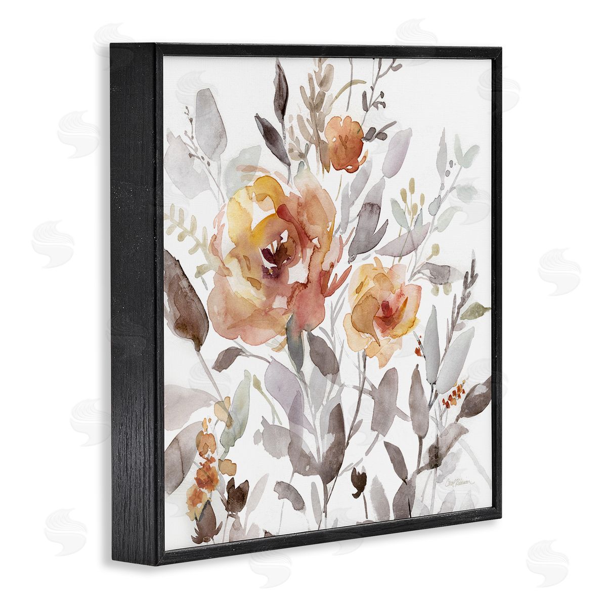 Energetic Florals on White Black Frame Print Wall Art, Home Decor by Carol Robinson