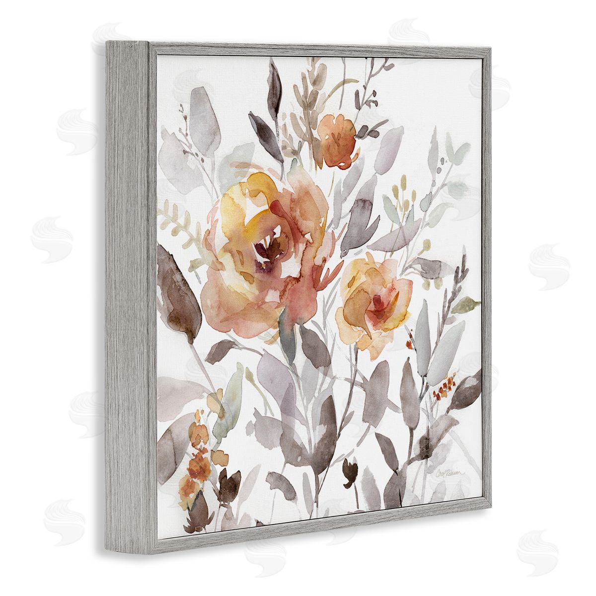 Energetic Florals on White Grey Frame Print Wall Art, Home Decor by Carol Robinson