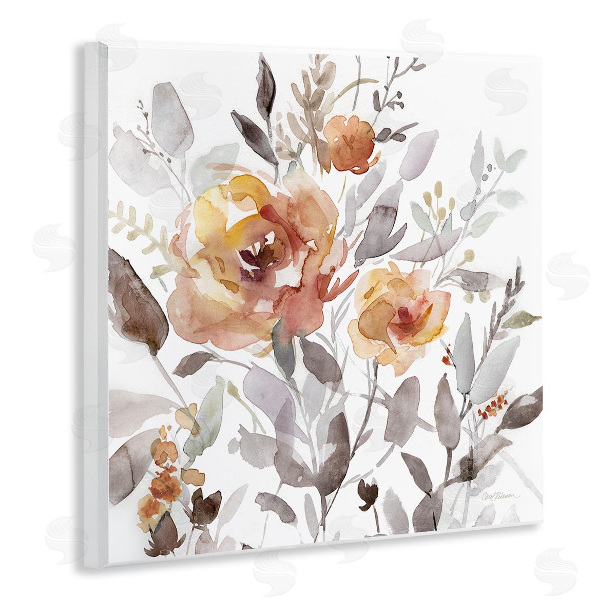 Energetic Florals on White Wood Plaque Wall Art, Home Decor by Carol Robinson
