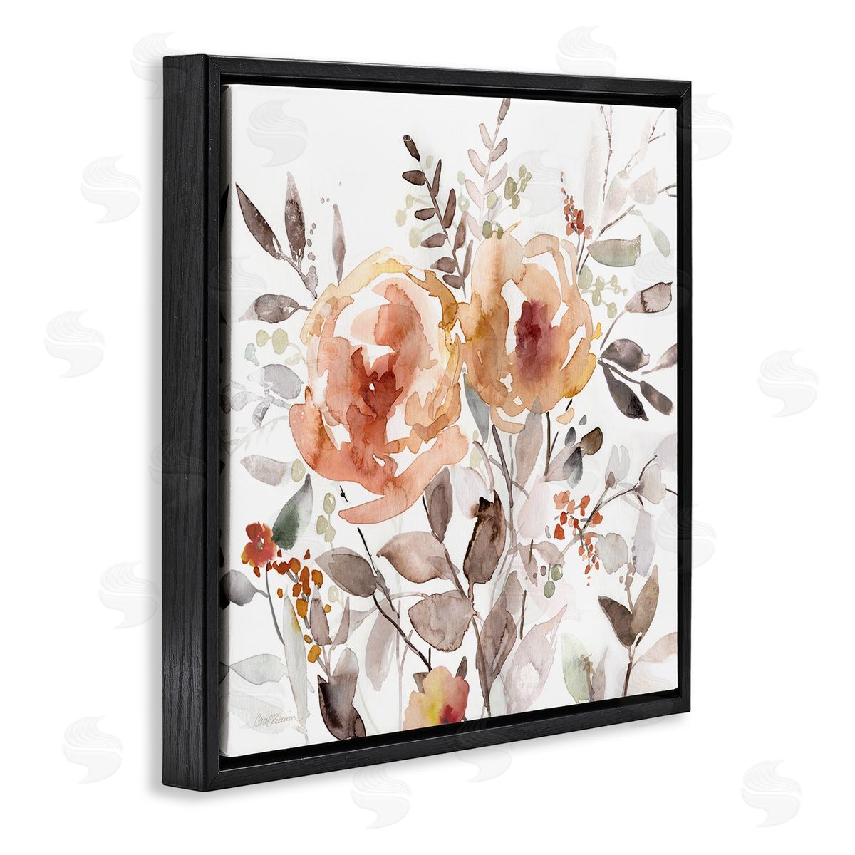 Floral Impressions on White Black Floating Frame Canvas Wall Art, Home Decor by Carol Robinson