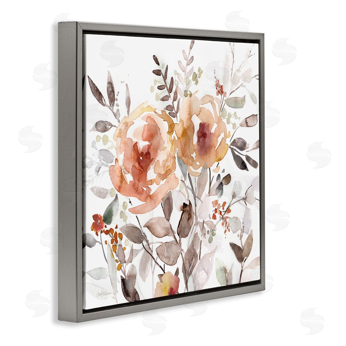 Floral Impressions on White Grey Floating Frame Canvas Wall Art, Home Decor by Carol Robinson