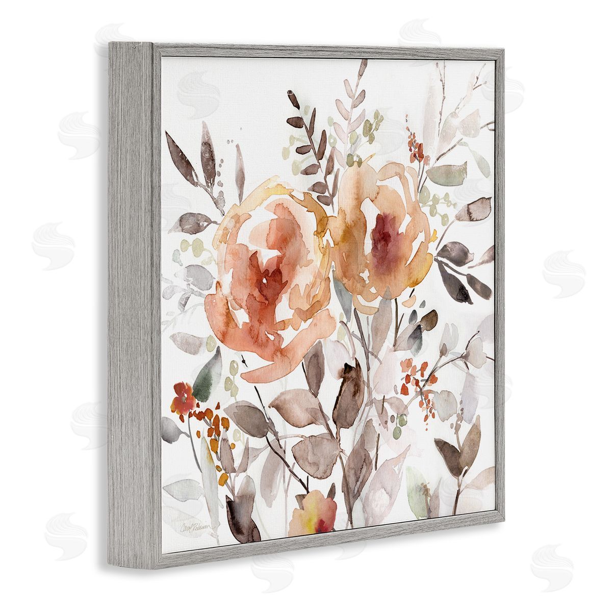 Floral Impressions on White Grey Frame Print Wall Art, Home Decor by Carol Robinson