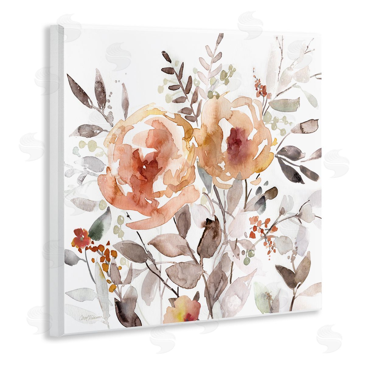 Floral Impressions on White Wood Plaque Wall Art, Home Decor by Carol Robinson