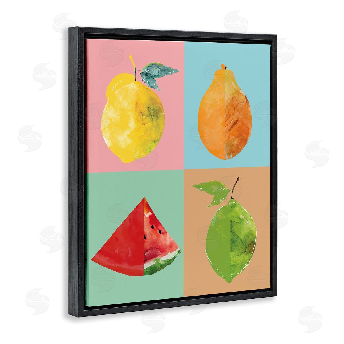 Modern Pop Fruits Abstract Black Floating Frame Canvas Wall Art, Home Decor by Carol Robinson