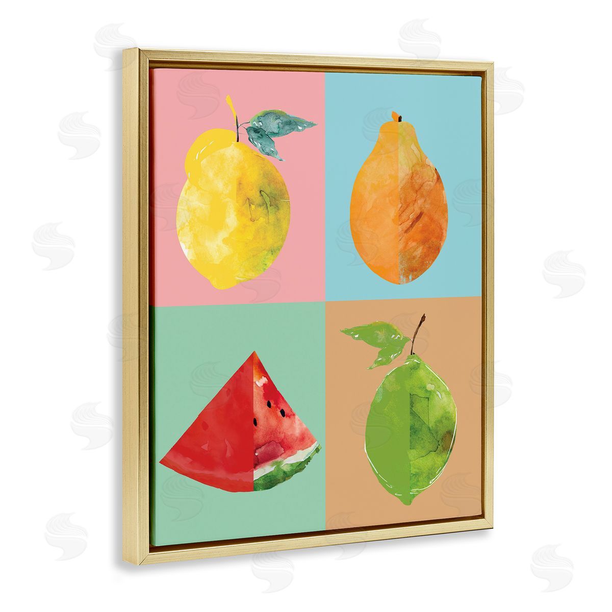 Modern Pop Fruits Abstract Gold Floating Frame Canvas Wall Art, Home Decor by Carol Robinson